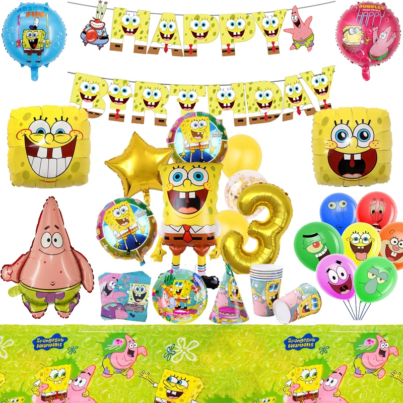 

Детские праздничные принадлежности из губки, посуда, праздничное украшение, детская модная наклейка на день рождения, детский праздник, тарелка, чашка, Декор