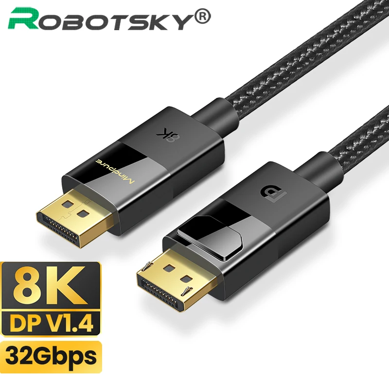 

Кабель Robotsky 8K DisplayPort для ТВ Xiaomi 4K 144 Гц DP 1,4 кабель 32,4 Гбит/с для PUBG игр для ПК, монитора