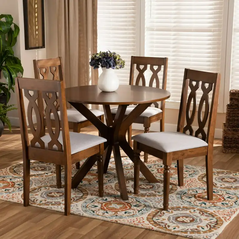 

Lanier and Contemporary Sand Fabric Upholstered Dark Finished 2-Piece Wood Dining Chair Set