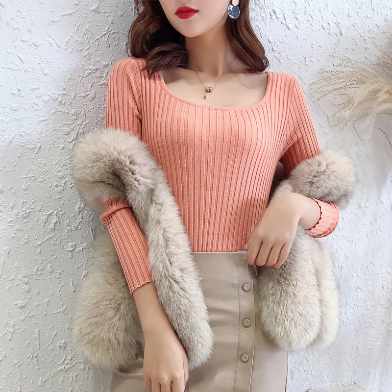 YuooMuoo Женский Облегающий Вязаный Топ Эластичный Пуловер С Длинными Рукавами