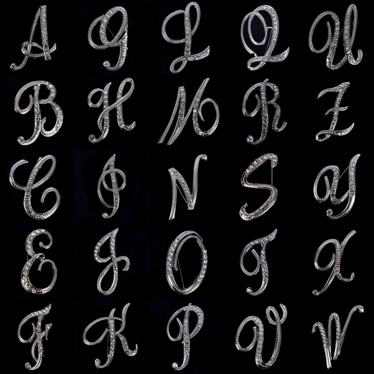 

Creative Fashion Unisex Crystal English 26 Letters Design Brooches Pins Rhinestone Alphabetical Letter Brooch Gifts