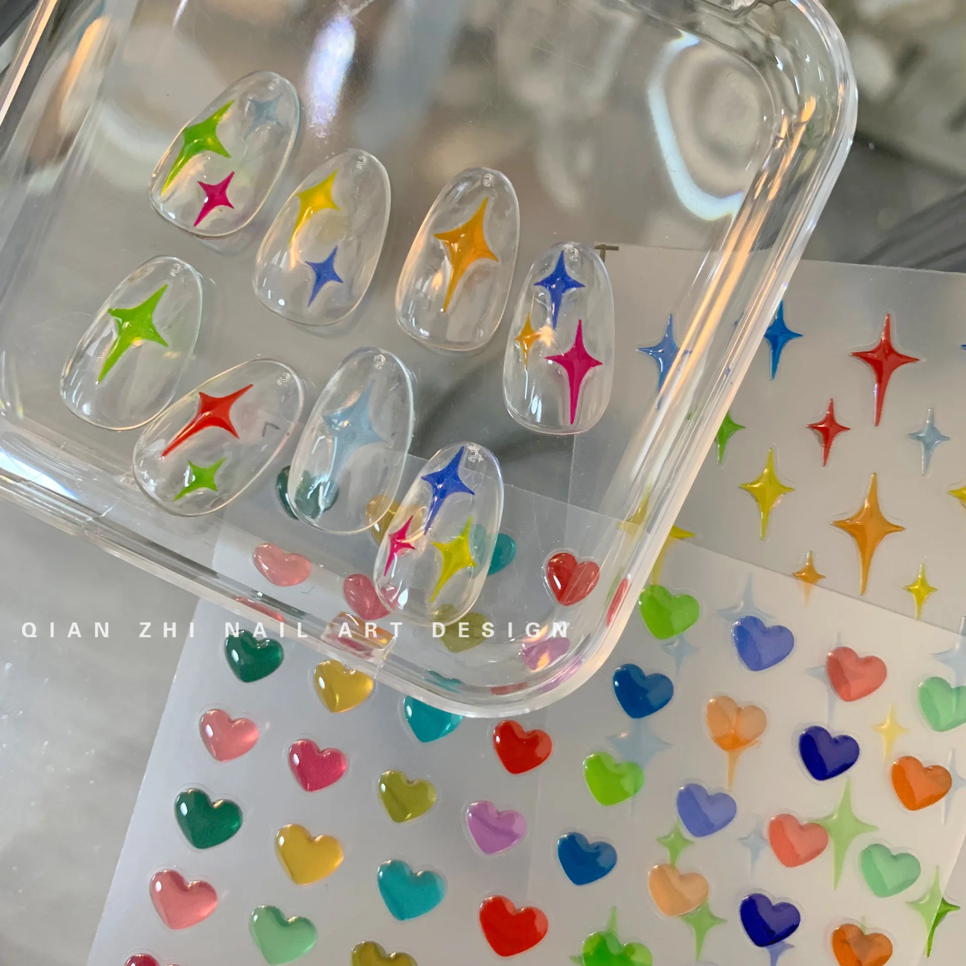 

Jelly sweetheart nail three-dimensional candy color color astral cross ice thoroughly love nails back glue jelly stickers