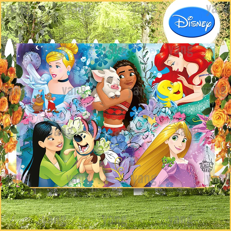 Disney Princess Deep Sea Flower Decoration For Happy Girls Birthday Party Backgrounds Photography Shootings Backdrops Supplies