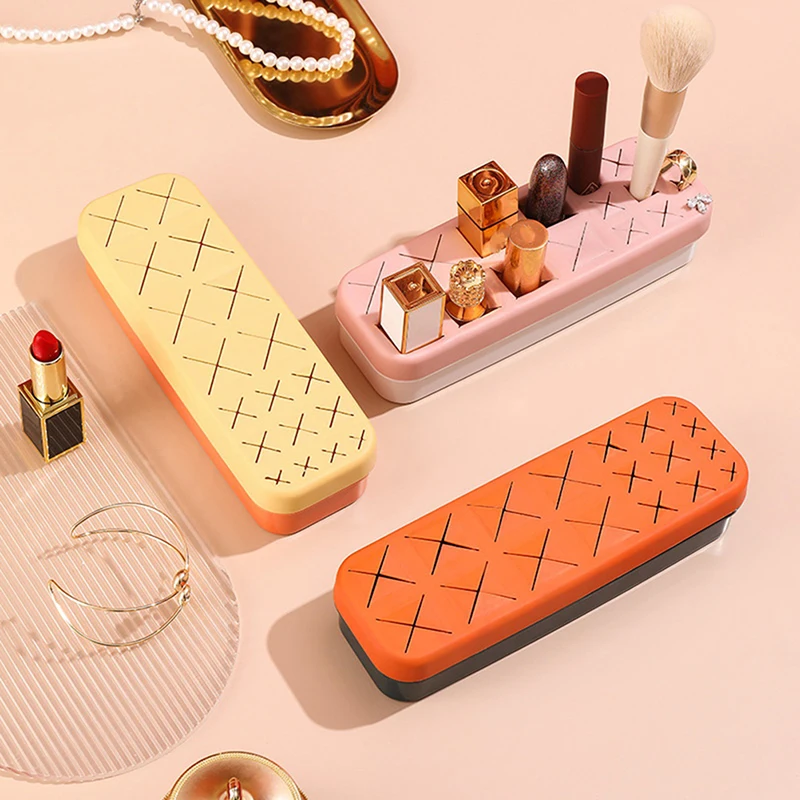

Lipstick Storage Rack 18 Grids Silicone Lipstick Storage Rack Desktop Cosmetic Box Multi-grid Eyebrow Pencil Lip Gloss Organizer