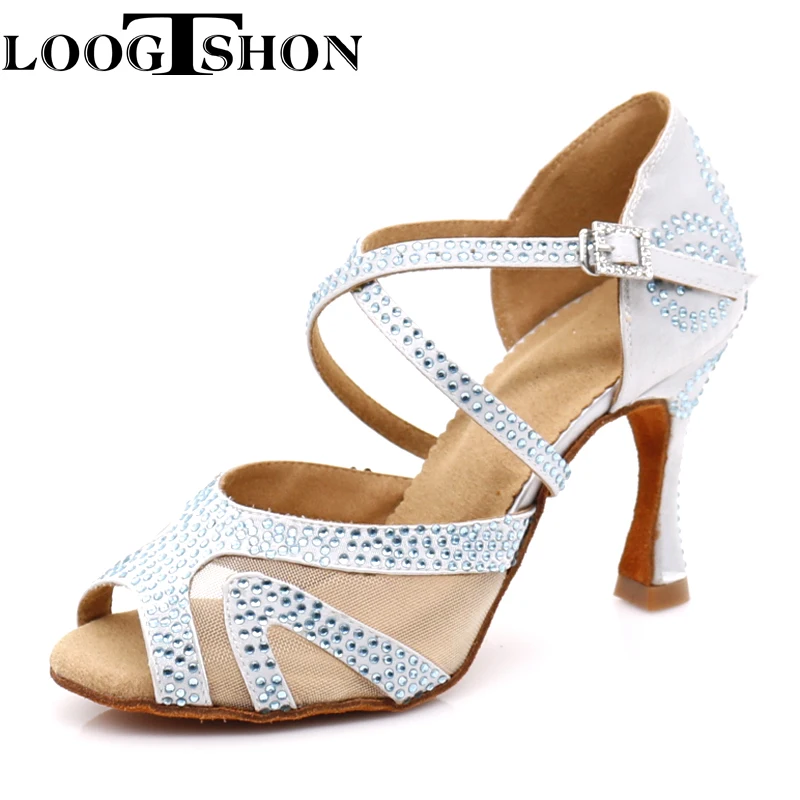 Loogtshon Ladies Latin Ballroom Dance Shoes   Rhineston Latino  Stain Silk Salsa-dance-shoes