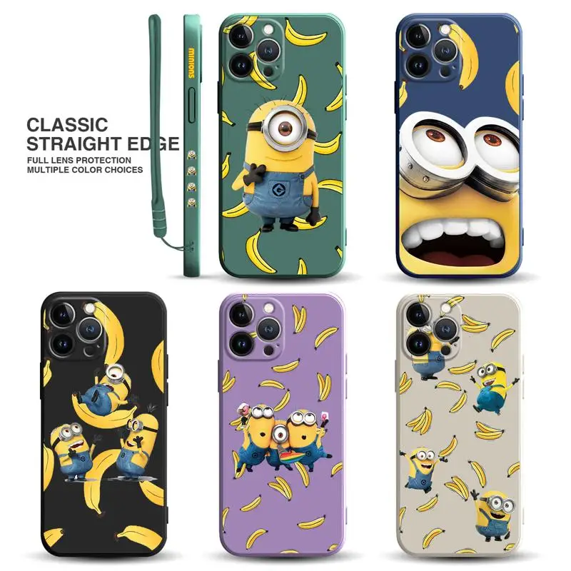 

Cute Cartoon-Minions Square Liquid Candy Phone Case For iPhone 14 13 12 11 Pro Max 6S 6 7 8 Plus X XR 12 13 Mini Fundas