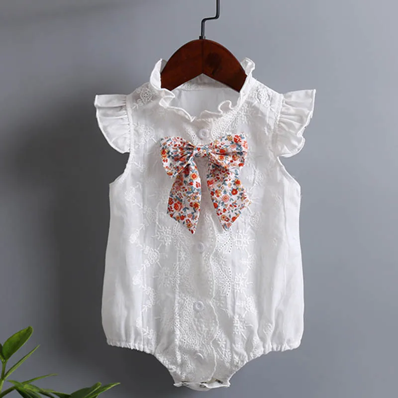 

Infant Baby Girls Flying Sleeve Cotton Shirt Jumpsuit Children Clothes Newborn Baby Girls Bodysuits Summer Baby Girl Clothing