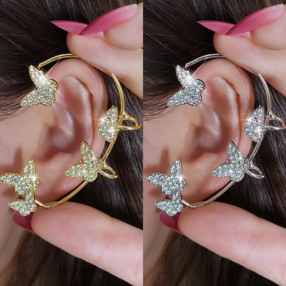

Gold Silver Plated Metal Butterfly Clip Earrings for Women Ear Clips Without Piercing Sparkling Zircon Ear Cuff Fashion Jewelry