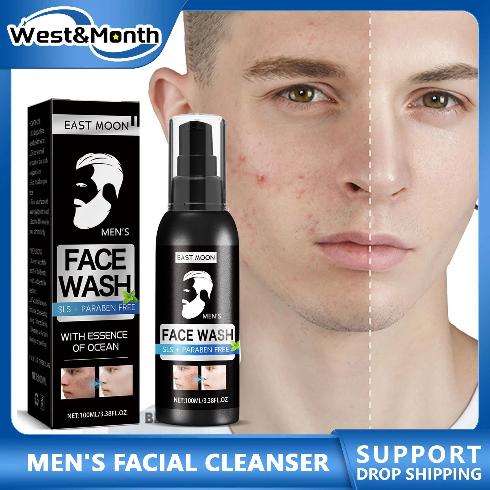 

Men's Facial Cleanser Remove Blackheads Acne Treatment Oil-control Facial Deeply Cleaning Moisturizing Face Wash Skin Care