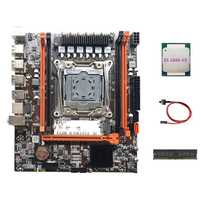 

Материнская плата X99H, системная плата с поддержкой памяти DDR4 с процессором E5 2666V 3 + DDR4 4 Гб 2133 МГц ОЗУ + кабель переключения
