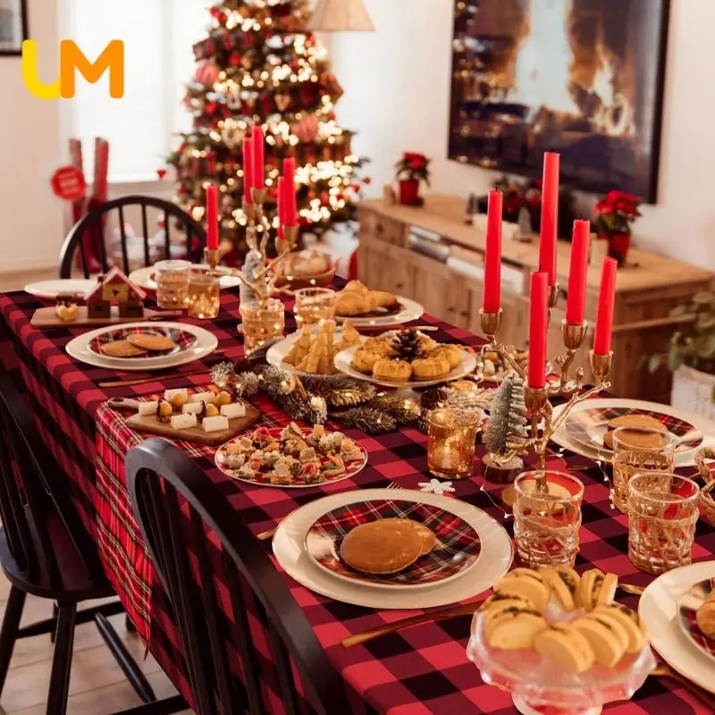 

Plaid Red Tablecloth For Dining Table Christmas Table Cloth Xmax Cotton and Linen Table Cover For Coffee Table Wedding Decor