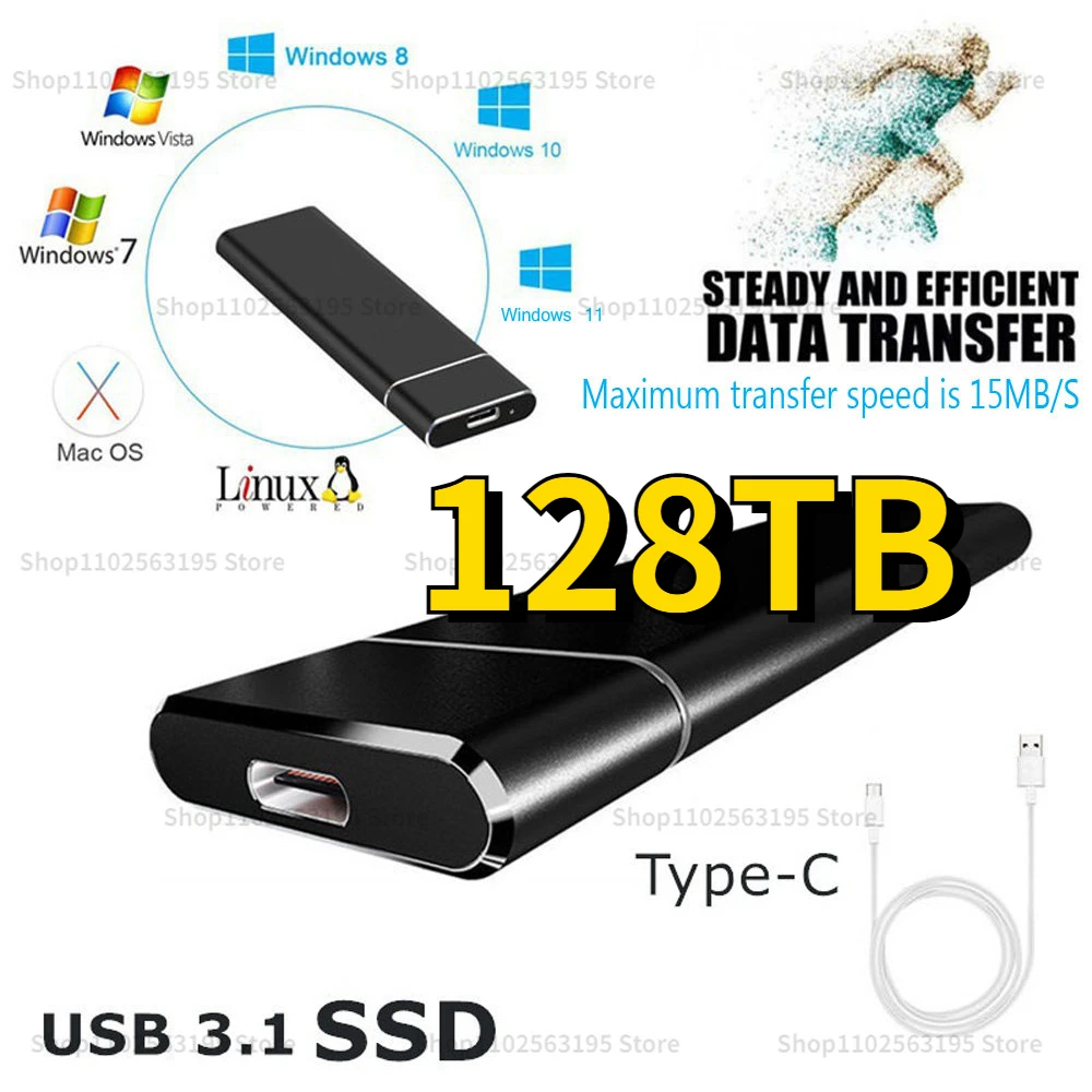 

High-Speed 2TB 4TB 8TB 128TB SSD Portable External Solid State Hard Drive USB3.1 Interface Mobile disco duro for Laptop Mac