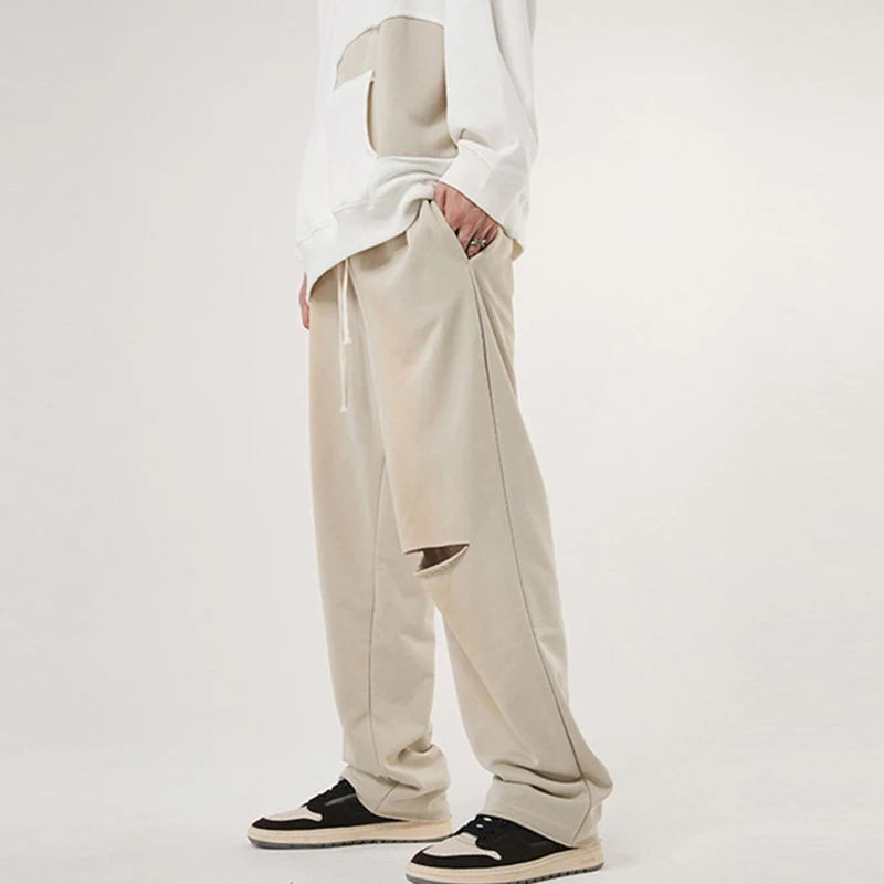 

Брюки мужские рваные однотонные, хлопковые тренировочные штаны, повседневная спортивная уличная одежда для бега