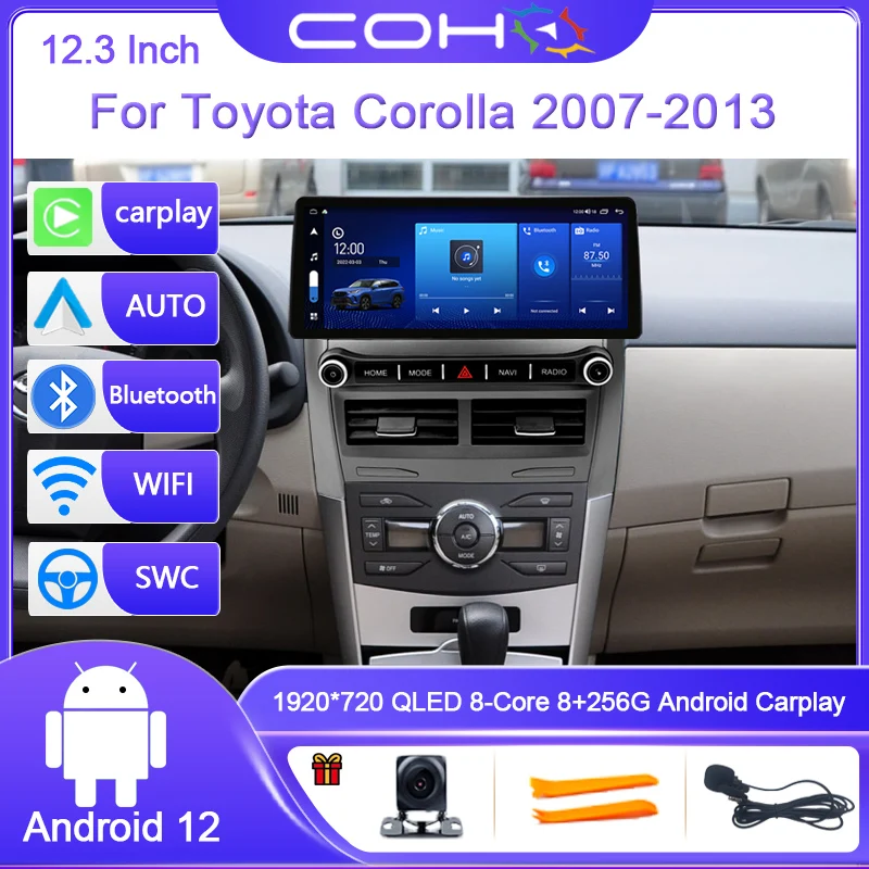 12 3-дюймовый для Toyota Corolla 2007-2013 Android 8-ядерный 8G + 128G автомобильный мультимедийный