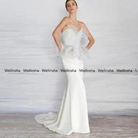 weilinsha strapless mermaid white wedding dresses with jerseyorganza court train bridal gowns 2022 summer robe de mari%c3%a9e summer