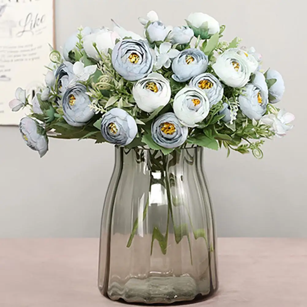 

Artificial Flowers 1 Bouquet Artificial Flower Vintage Easy Care 10 Heads Tea Rose Faux Silk Flower for Wedding
