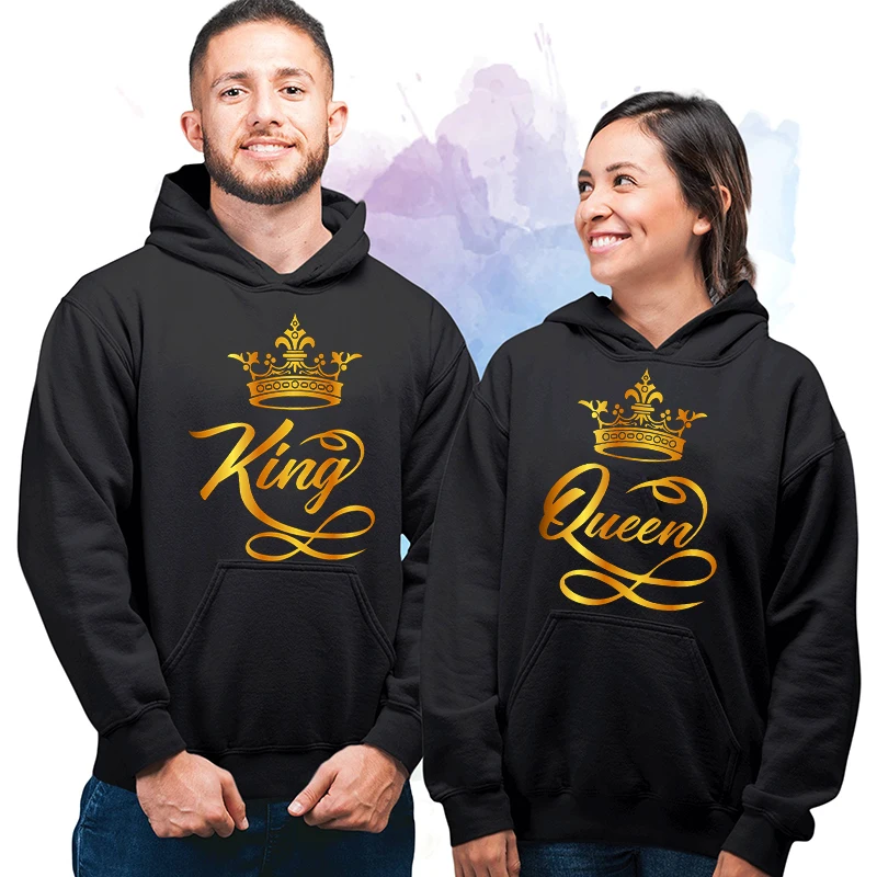 

2021 Fashion Couple Sportwear Set KING or QUEEN Printed Hooded Suits 2PCS Set Couples Design Streetwear Hoodie and Pants S-4XL