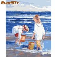ruopoty oil painting by number figure kits home decor painting by numbers seaside child drawing on canvas handpainted art diy gi