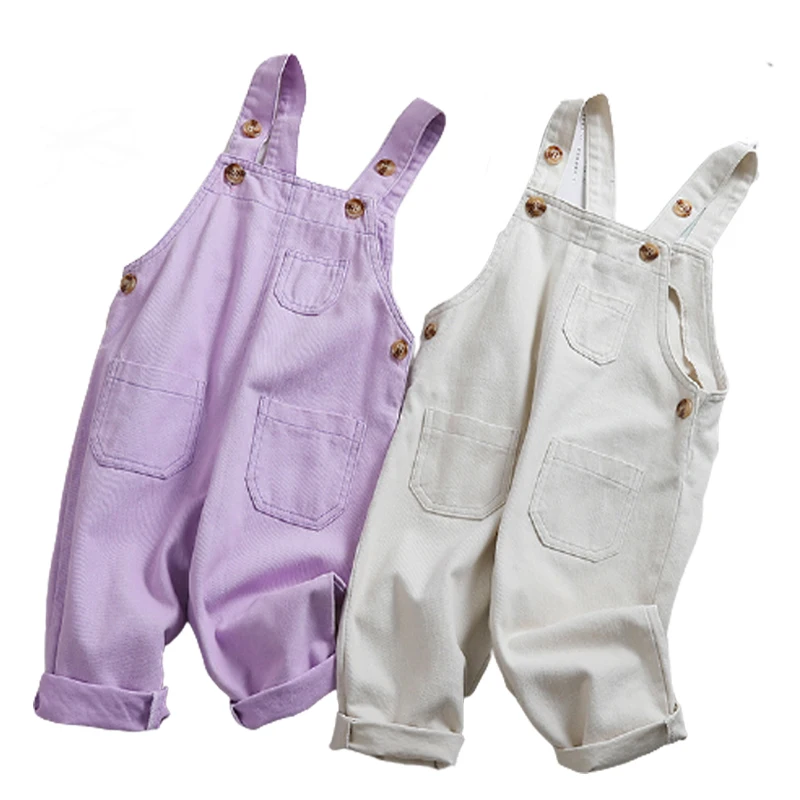 

1-3Yrs Baby Autumn Jeans Overalls Infant Long Pant Kids Rompers Baby Girls Jumpsuit Pocket Boys Casual Pants Korean Style