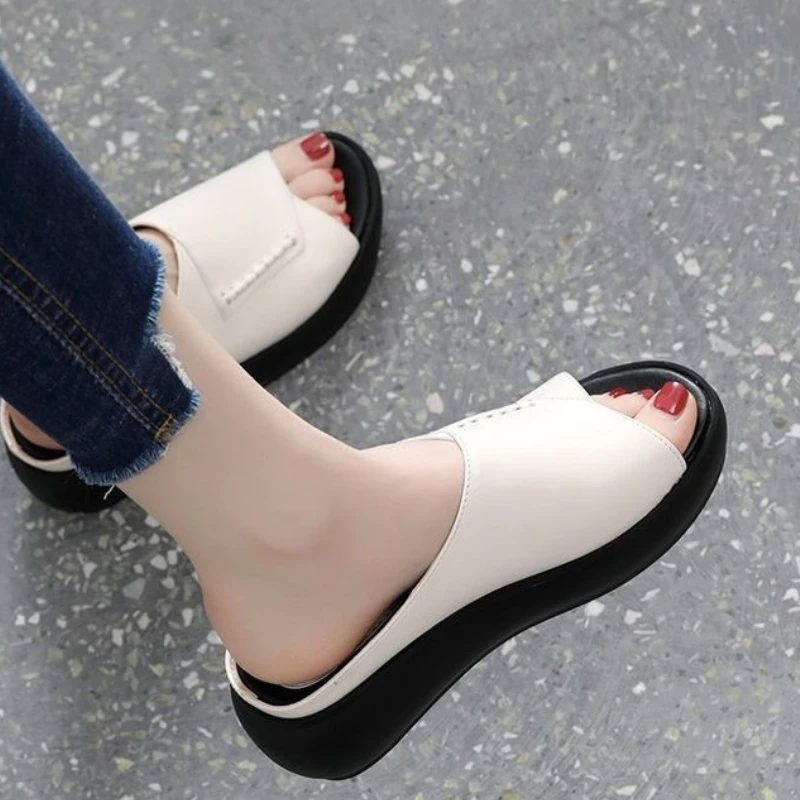 

Сандалии женские на танкетке, повседневные шлепанцы с открытым носком, пляжные тапочки, уличная удобная обувь, лето, 2022