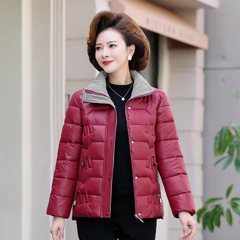 New Mother Outwear Fashion Slim Winter Wear Short Cotton Clothes Women's Middle and Old Aged  Light Top
