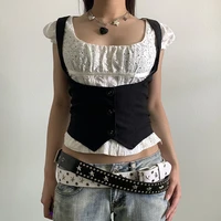 mall goth grunge aesthetics y2k buttoned sleeveless black corset tops gothic straped trimmed sleeveless solid winter fashion hot