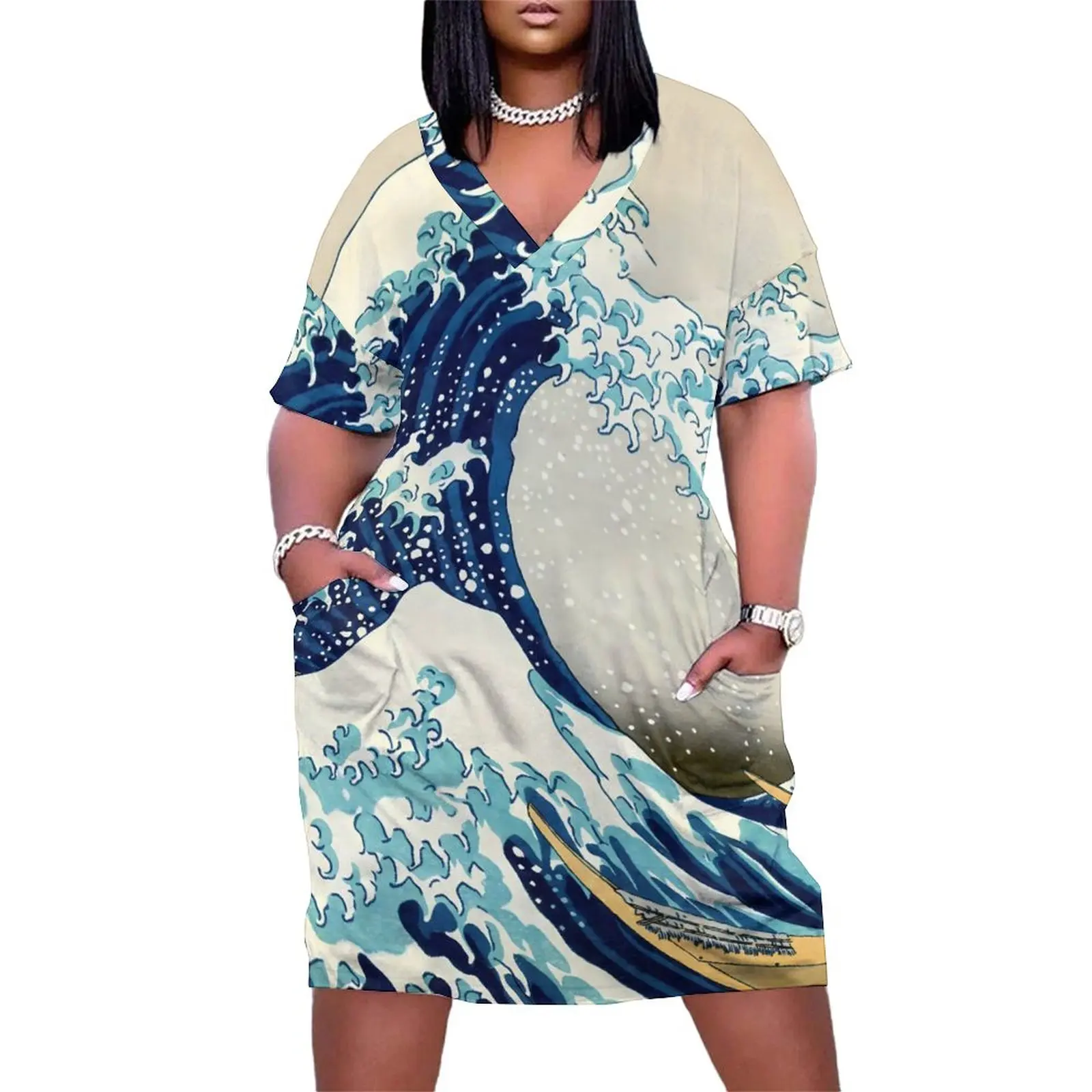 

Женское платье с V-образным вырезом, большие размеры