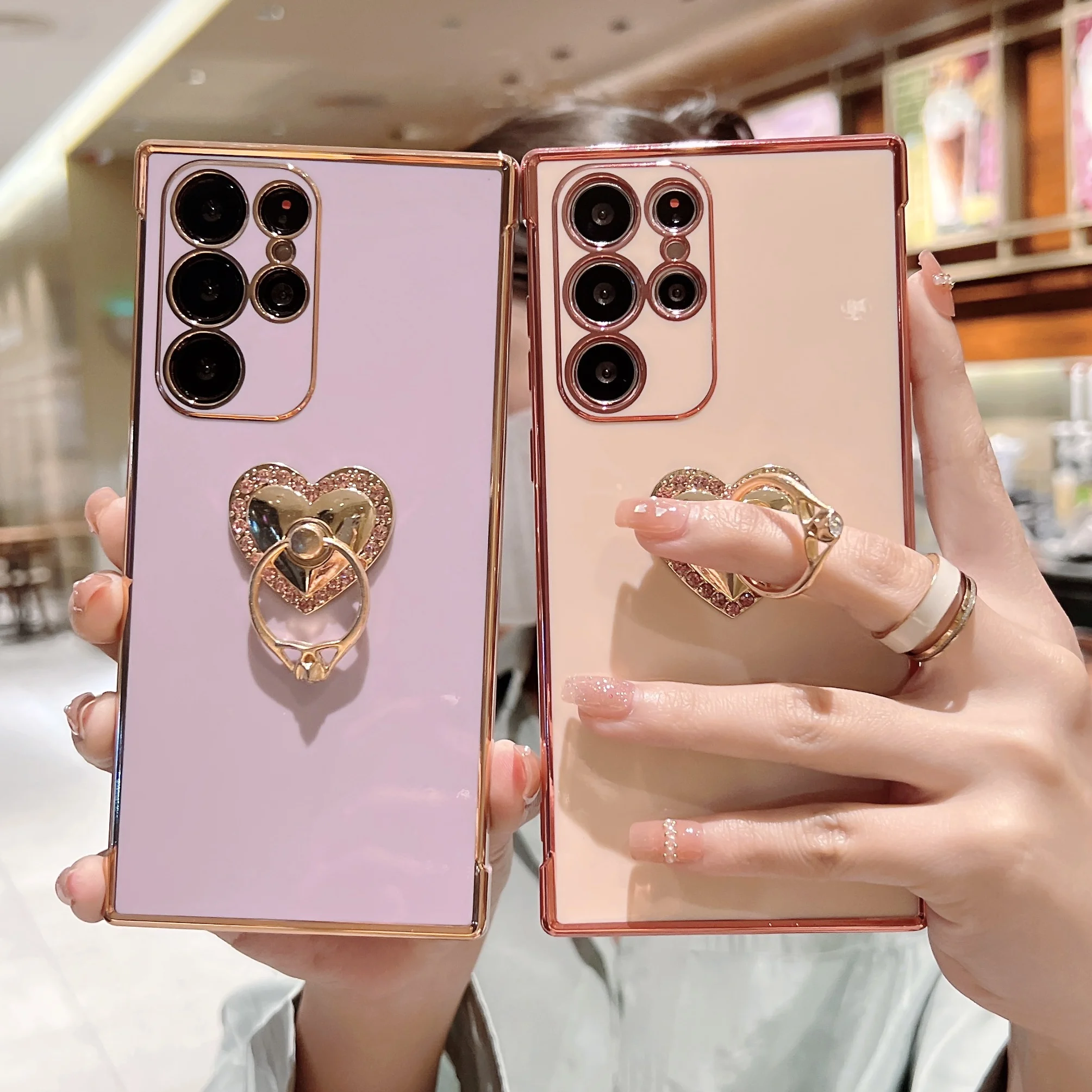 

Luxury Bracket Ring Plating Case for Samsung Galaxy S22 Ultra Plus S21 S20 FE A53 A52 A13 A12 M12 F12 Soft Silicone Cute Cover