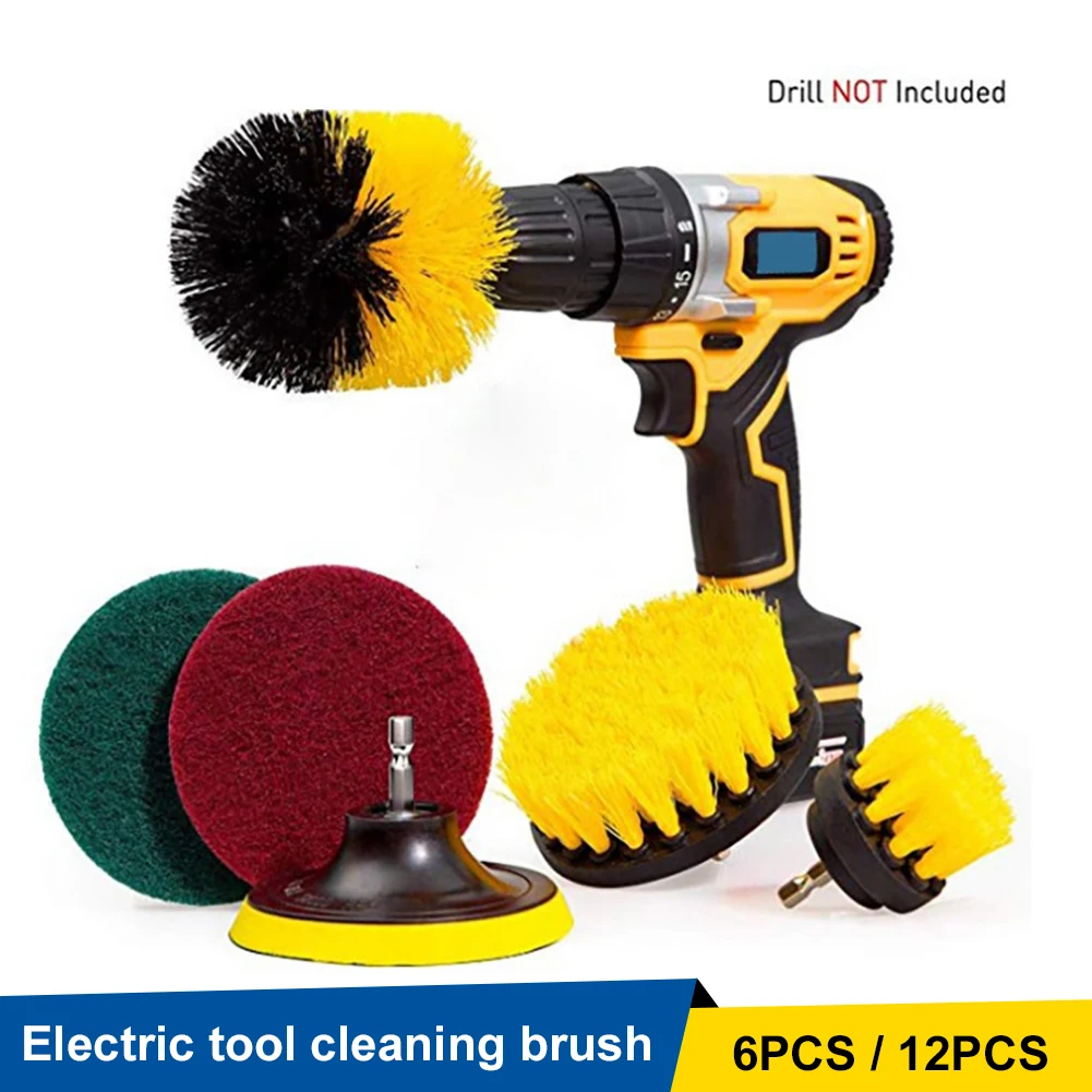 

6/12Pcs Electric Scrubber Brush Kit Cordless Drill Brush Attachment Bathroom Cleaning Car Detailing Nylon Cleaning Brushes