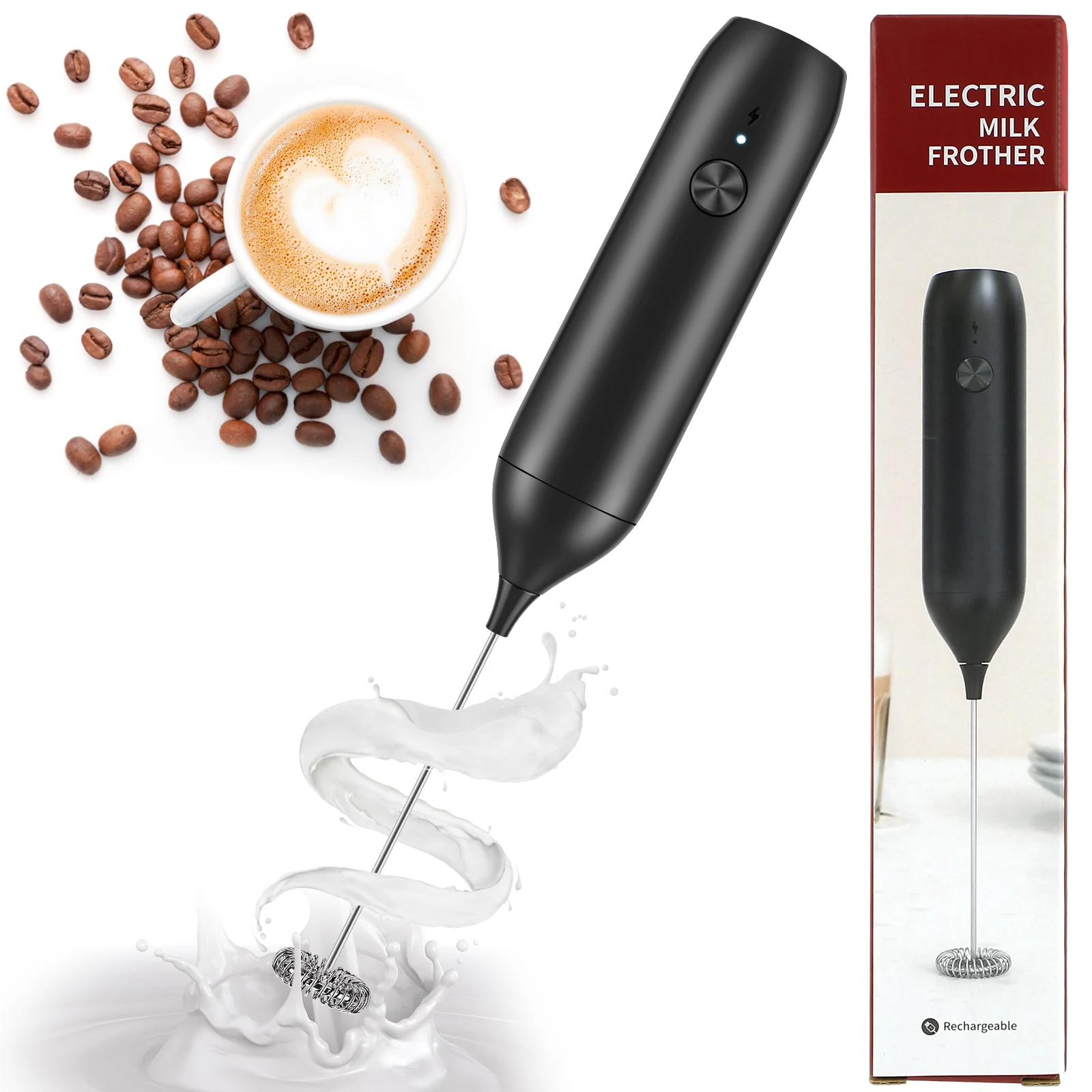 

Handheld Milk Frother Electric Coffee Frother 500mAh USB-C Rechargeable Electric Whisk 15000rmp Powerful Mini Drink Mixer Milk