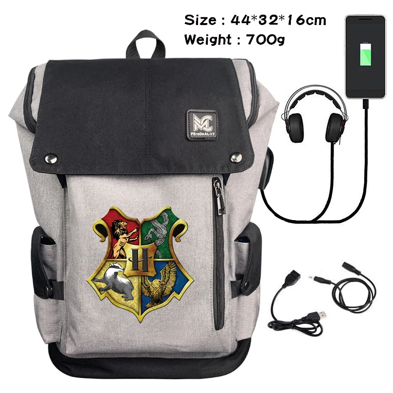 

Hogwarts Badge School Bags Anime Harry Potter Backpacks for College Students USB Charging Laptop Bags Leisure Travel Bags Gifts