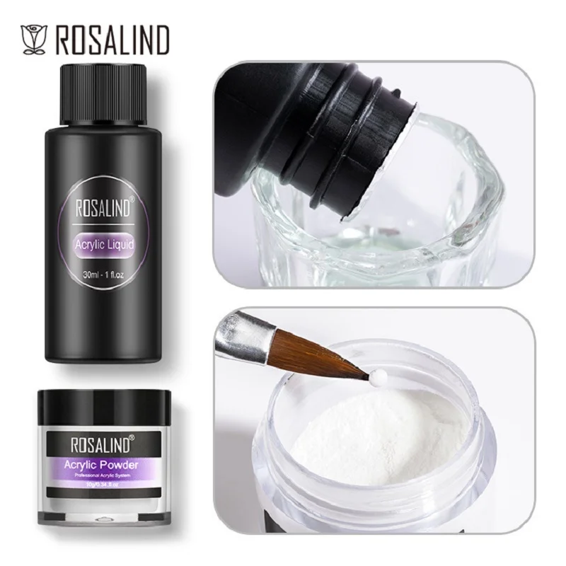 Набор акриловых порошков ROSALIND 5 шт. для наращивания ногтей с вырезанными