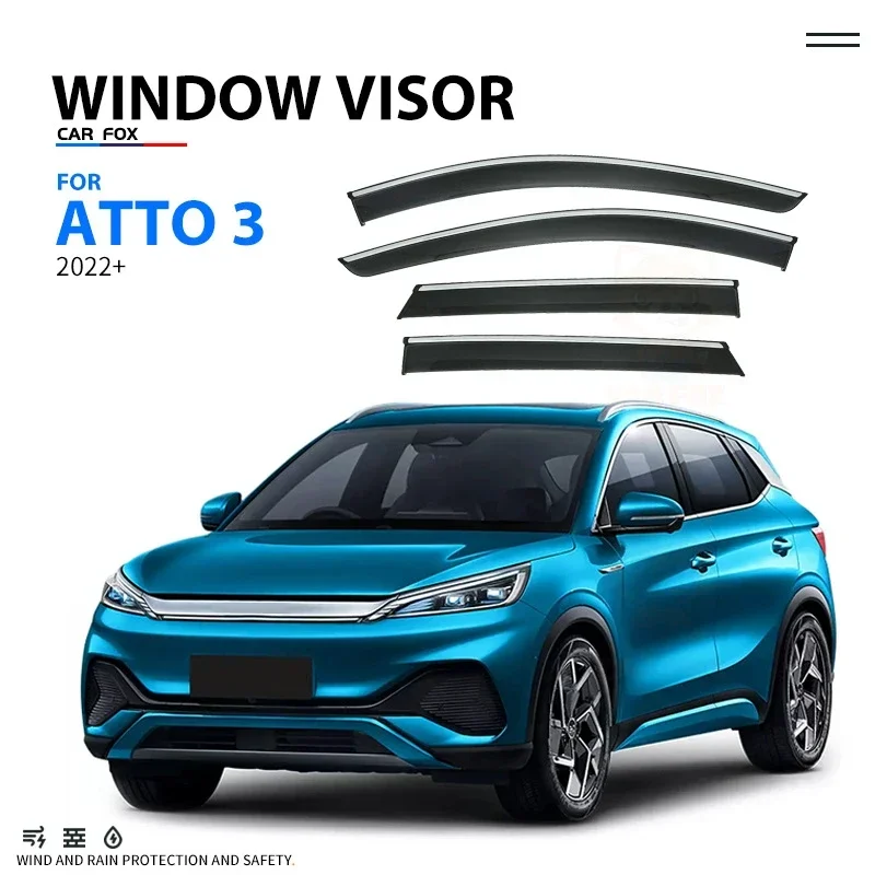 

Оконный козырек для BYD ATTO 3 2022 + воздушные дефлекторы, защита от дождя, дыма, оконный козырек, ветровенные навесы, навесы