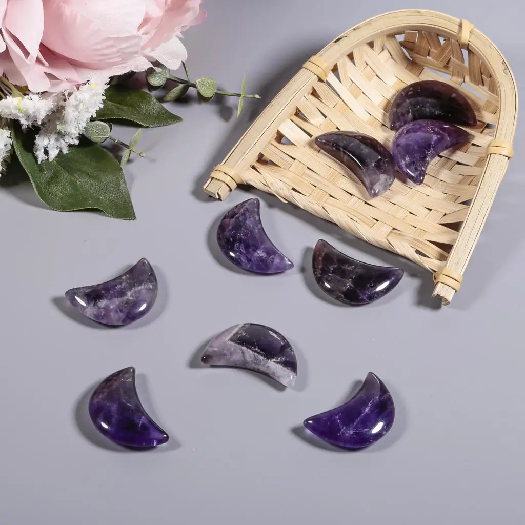 5pcs Moon Shape Healing Crystal Polished Worry Stone Reiki Sodalite  Palm Stone For Chakra Balancing Jewelry Making Home Decor