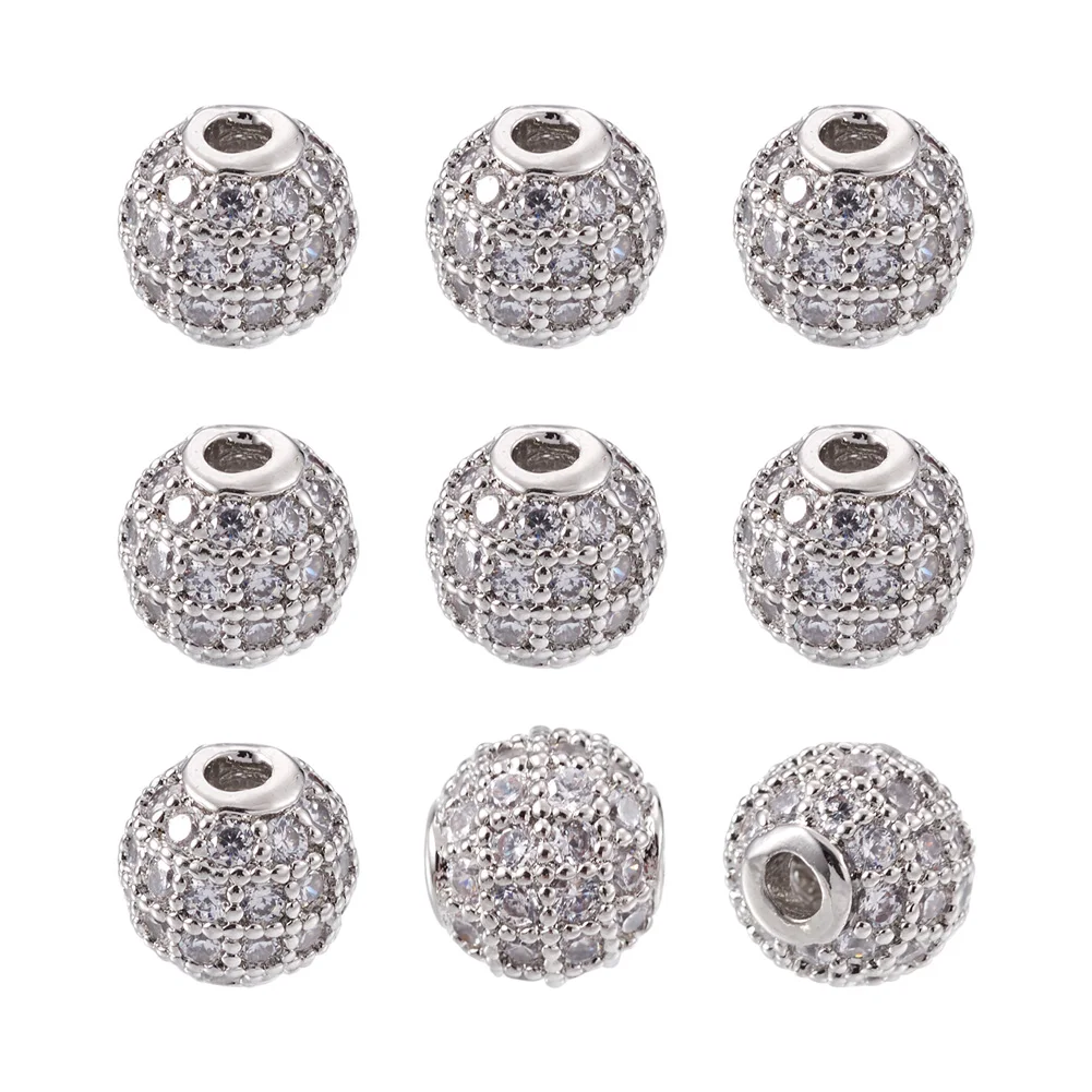 

10pcs CZ Brass Micro Pave Grade AAA Clear Color Cubic Zirconia Round Beads, Cadmium Free & Nickel Free & Lead Free 6mm 8mm 10mm