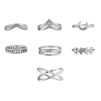 moon cross simple pinky ring trend vintage leaf 7 piece set combination ring