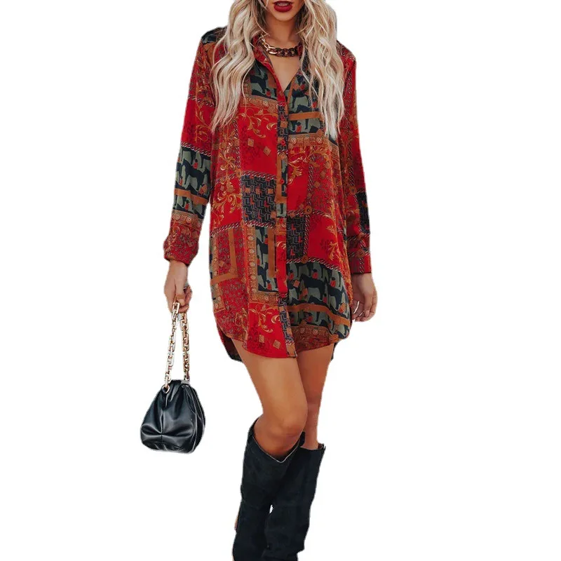 

Autumn 2022 New Shirt Print Long Sleeve V-Neck Fashion Casual Top Women's Wear