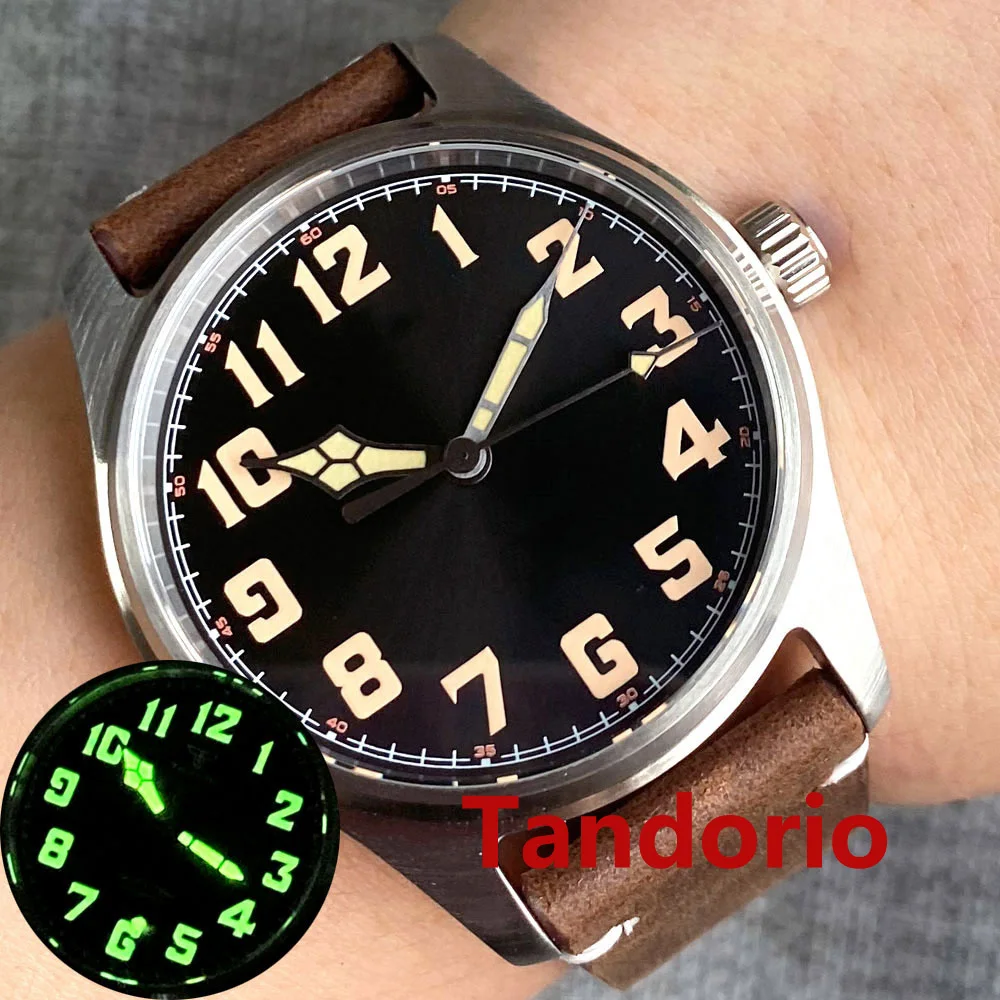 Мужские водонепроницаемые часы-авиаторы тандорио 39 мм черный циферблат