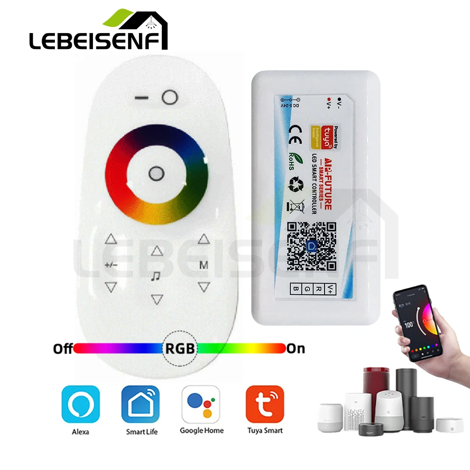 Контроллер RGB Tuya DC 5-24 В 18A, умный Wi-Fi контроллер с голосовым управлением через приложение и радиочастотным управлением 2,4G, беспроводной пульт дистанционного управления для светодиодной ленты, с регулировкой яркости