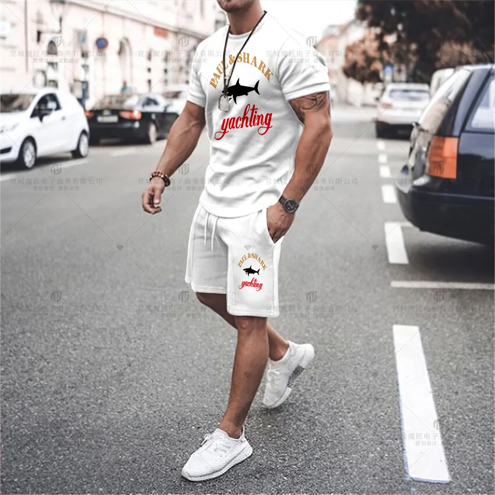 

Men Sportswear Fashion Print T-shirt + Sweatpants Set Luxury Round Nck Short-Sleeved Jogging Sports Suit Outdoor Casual Jacket