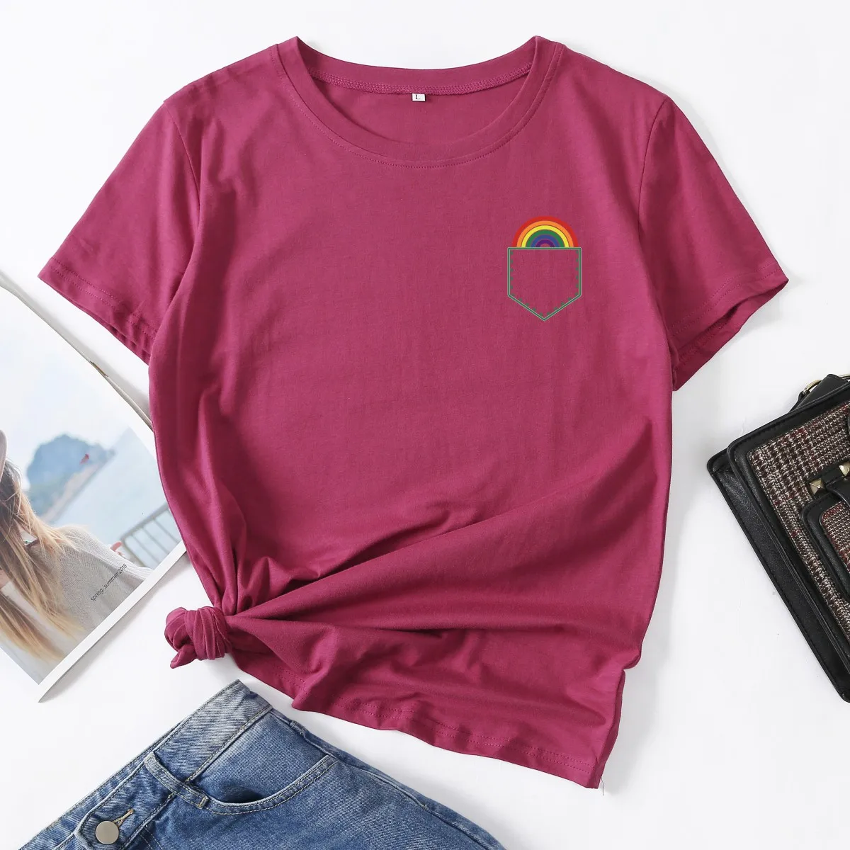 

Радуга карман ЛГБТ женская футболка с коротким рукавом футболки женские летние топы из хлопка Графический Тройник женский футболка; Одежда