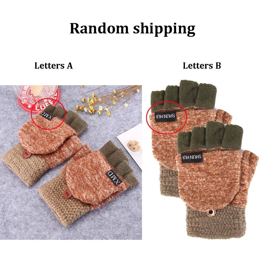 Women Knitted Flip Fingerless Gloves Exposed harf Finger Mittens Winter Warm Thickened Glove Knitting Wool Touchscreen Gloves images - 6