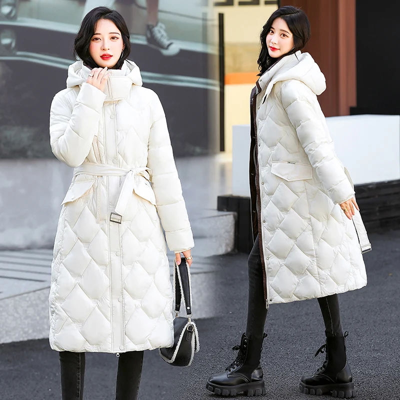 Womens Down Parka Mid Length Jacket Baggy Winter Cotton Warm Parkas Fashion Casual Female Hooded Puffer Coat Bubble Outwear