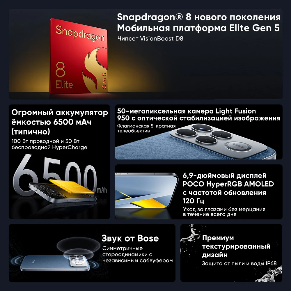 Фото Новый смартфон POCO F8 Ultra Global Version 5G с процессором Snapdragon 8 Elite Gen 5, 6.9-дюймовым AMOLED-дисплеем, камерой 50 МП, батареей 6500 мАч и быстрой зарядкой HyperCharge 100 Вт №5