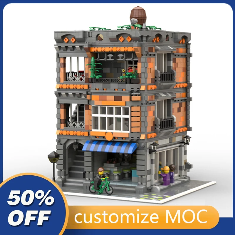 

3415PCS Customized MOC Modular Patisserie Shop street view Model Building Blocks Bricks Children birthday toys Christmas gifts