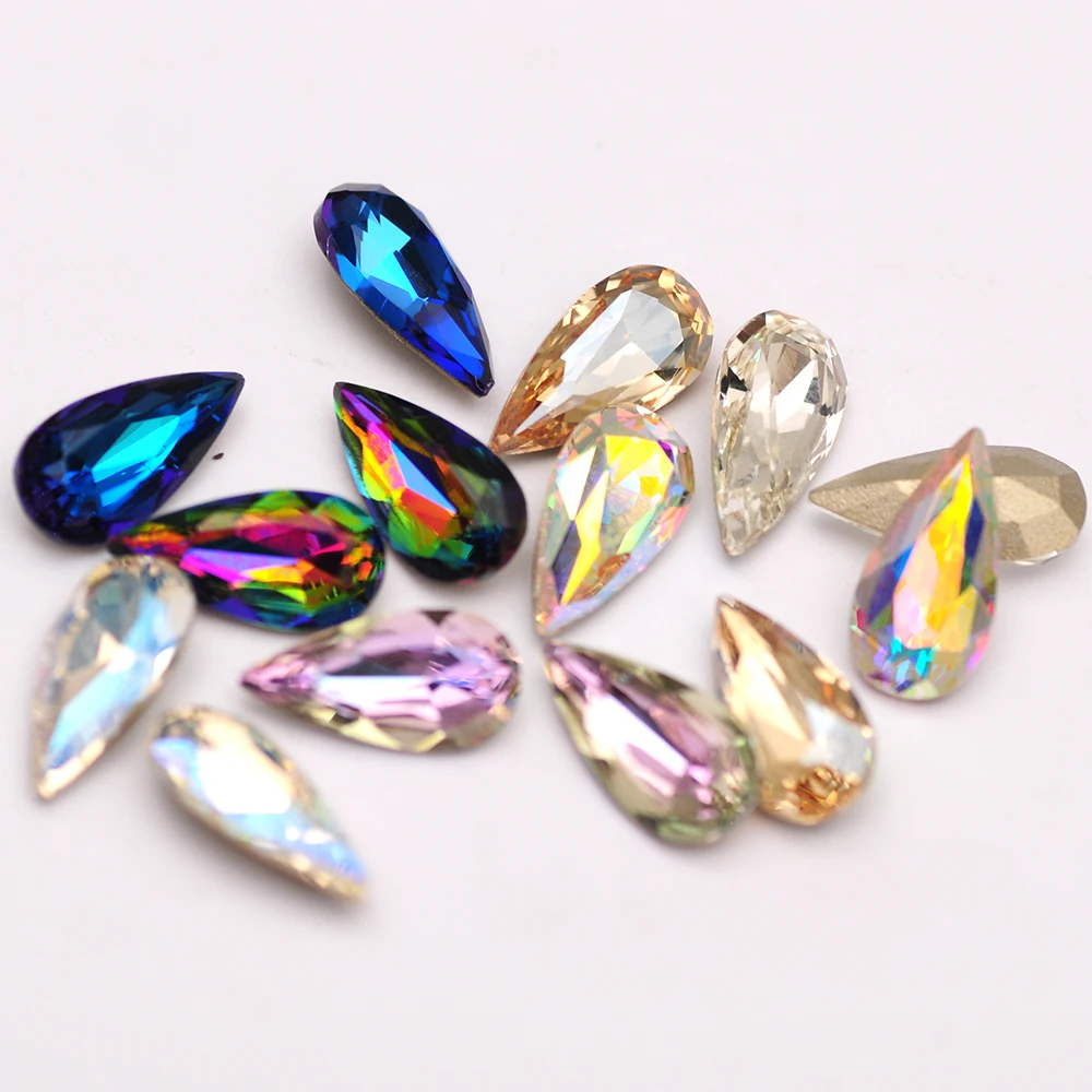 

10PCS 7x14mm Teardrop Crystal Glitter Glass Rhinestones Different Color Nail Rhinestone 3D Jewelry Making Beads DIY Nail Art Gem