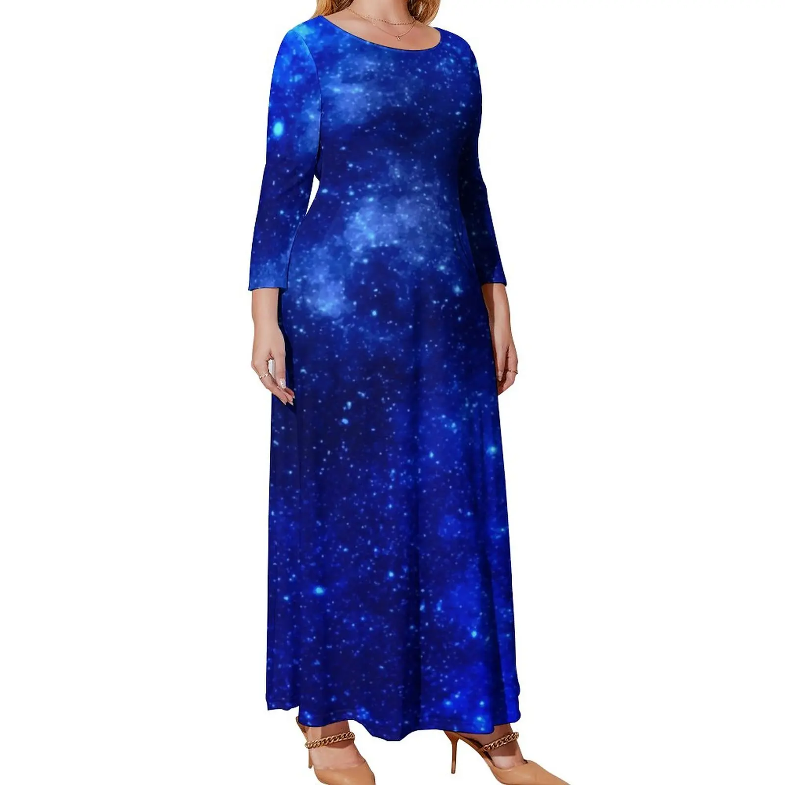Blue Galaxy Sky Dress Woman Astronomy Print Elegant Maxi Dress Street Fashion Boho Beach Long Dresses Clothes Plus Size 3XL 4XL