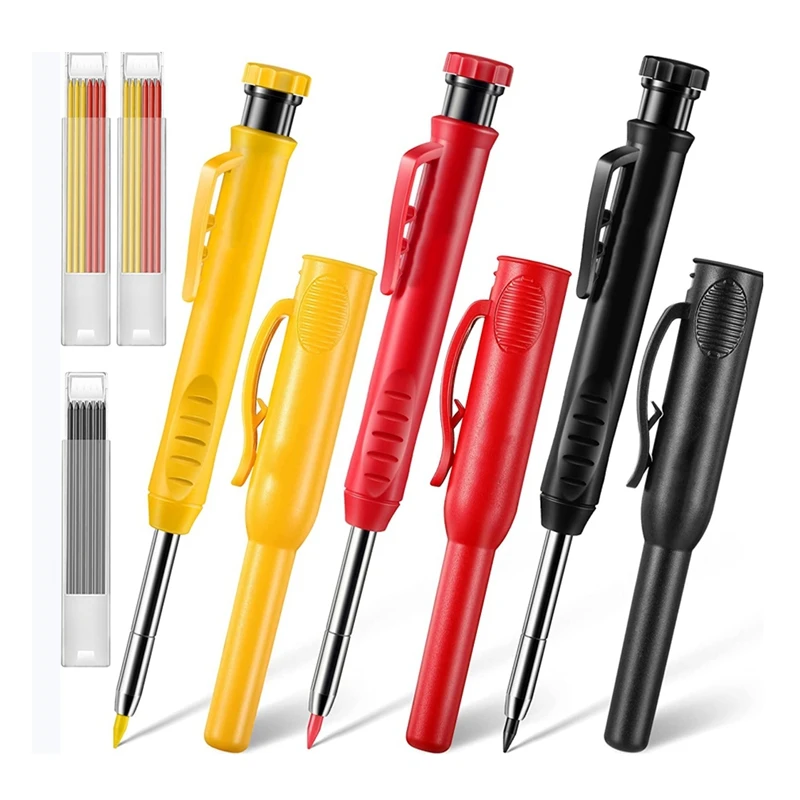 

3PCS Mechanical Carpenter's Pencil Deep Hole Mechanical Pencil Marker With Built In Sharpener