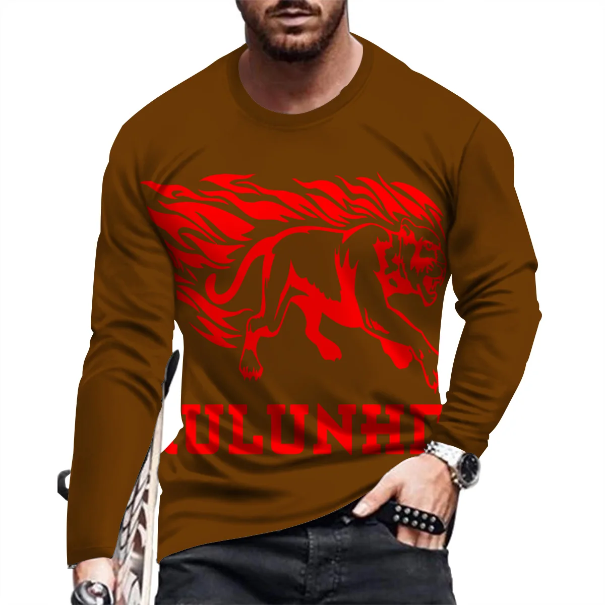 

Men Long Sleeve and Slim Fit Personality Printed T Shirt