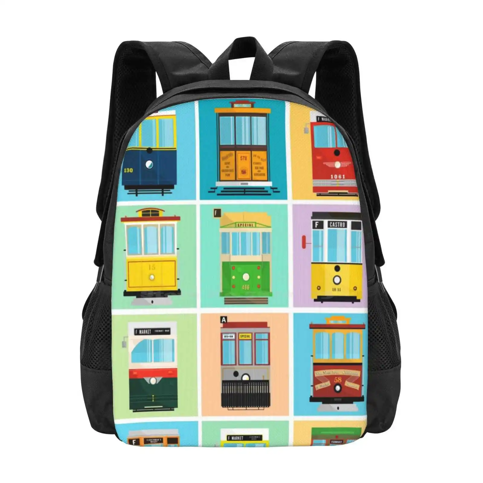 Streetcars Of San Francisco Large Capacity School Backpack Laptop Bags Art Design California Bay Area Streetcar Trolley